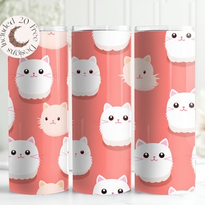 Cute Cat Tumbler Wrap Cute Cats Seamless Tumbler Wrap Cat Tumbler PNG Cat 20 oz Skinny Tumbler Sublimation Design Cute Kitten Cat Tumbler