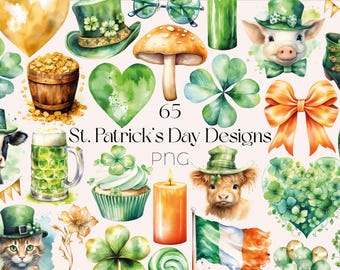 St Patricks Day Clipart Bundle: Watercolor Shamrock PNG (Digital Download)