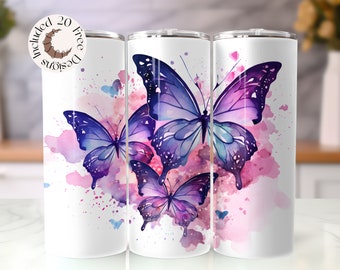 Schmetterlings-Behälter wickeln purpur Aquarell Schmetterlings-Becher PNG 20 Unze nahtlose Schmetterlings-Sublimations-Design purpurrote Schmetterlings-Behälter-Verpackung