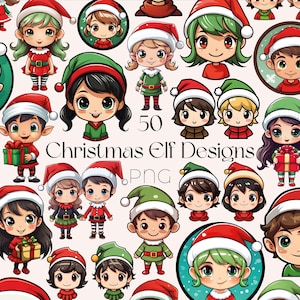 Weihnachtself Clipart Niedliche Weihnachtselfen PNG Cartoon Elf PNG Winter Elfe Niedliche Weihnachtscliparts Designs Kawaii Weihnachten PNG Bündel Elfen