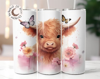 Baby Highland Kuh Floral 20 Unzen Tumbler Wrap Niedliche Baby Highland Kuh Rosa Floral Tumbler Wrap Floral Baby Highland Kuh Becher wickeln Niedliche Kuh