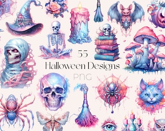 Pastelloween Clipart PNG Set Halloween Clipart Kommerzielle Nutzung Clip Art Aquarell Design PNG Pastell Goth Illustrationen Pastell Halloween PNG