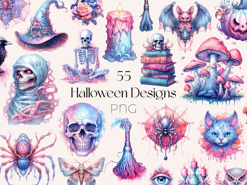 Pastelloween Clipart PNG Set Halloween Clipart Commercial Use Clip Art ...