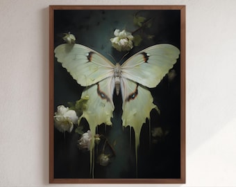 Art mural floral Luna Moth : décor fantaisie fantaisie imprimable (téléchargement numérique)