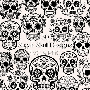 Paquete SVG de calaveras de azúcar, clipart de calaveras de azúcar mexicanas, clipart de calaveras de azúcar florales, clipart de Día de los Muertos, clipart de calaveras de azúcar PNG, clipart de Día de los Muertos