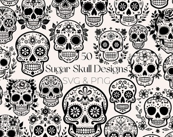 Sugar Skull SVG Bundle Mexican Sugar Skull Clipart Floral Sugar Skull SVG Day Of The Dead PNG Sugar Skull svg Dia De Los Muertos Clipart