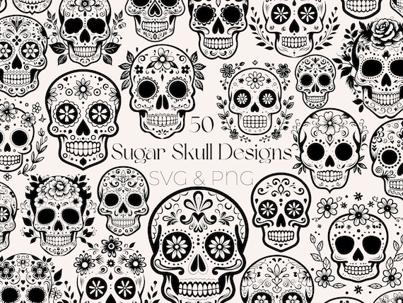 Sugar Skull SVG Bundle Mexican Sugar Skull Clipart Floral Sugar Skull SVG Day Of The Dead PNG Sugar Skull svg Dia De Los Muertos Clipart
