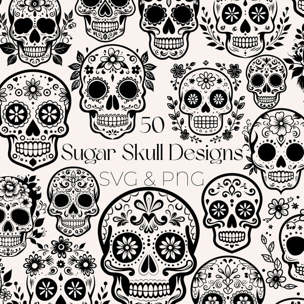 Zuckerschädel SVG Bundle Mexikanischen Zuckerschädel Clipart Floral Zuckerschädel SVG Tag der Toten PNG Zuckerschädel svg Dia De Los Muertos Clipart