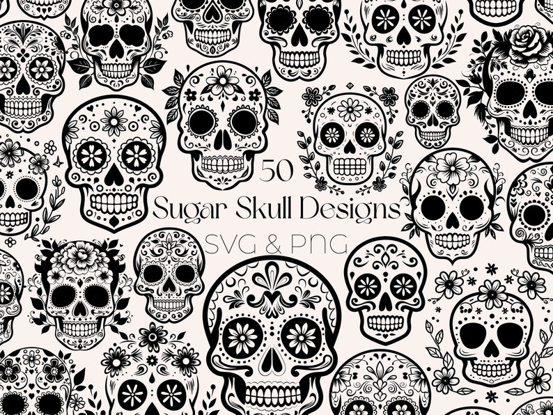 Sugar Skull SVG Bundle Mexican Sugar Skull Clipart Floral Sugar Skull SVG Day Of The Dead PNG Sugar Skull SVG Dia De Los Muertos Clipart

This is a Digital Product that includes a bundle of 50 Floral Sugar Skull SVG & PNG designs.