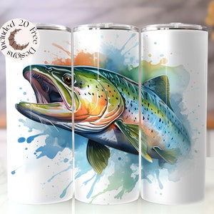Fishing Tumbler Wrap Bass Fish Tumbler PNG Trout Tumbler Design Fishing 20 oz Skinny Tumbler Sublimation Design Bass Fishing Tumbler Trout