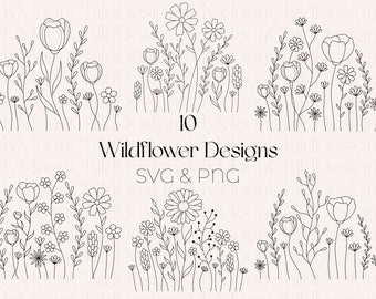 Wildflower Bouquet SVG Bundle: Wildflower PNG Clipart (Digital Download)