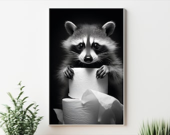 Funny Raccoon Bathroom Poster, Toilet Paper Art (Digital Download)
