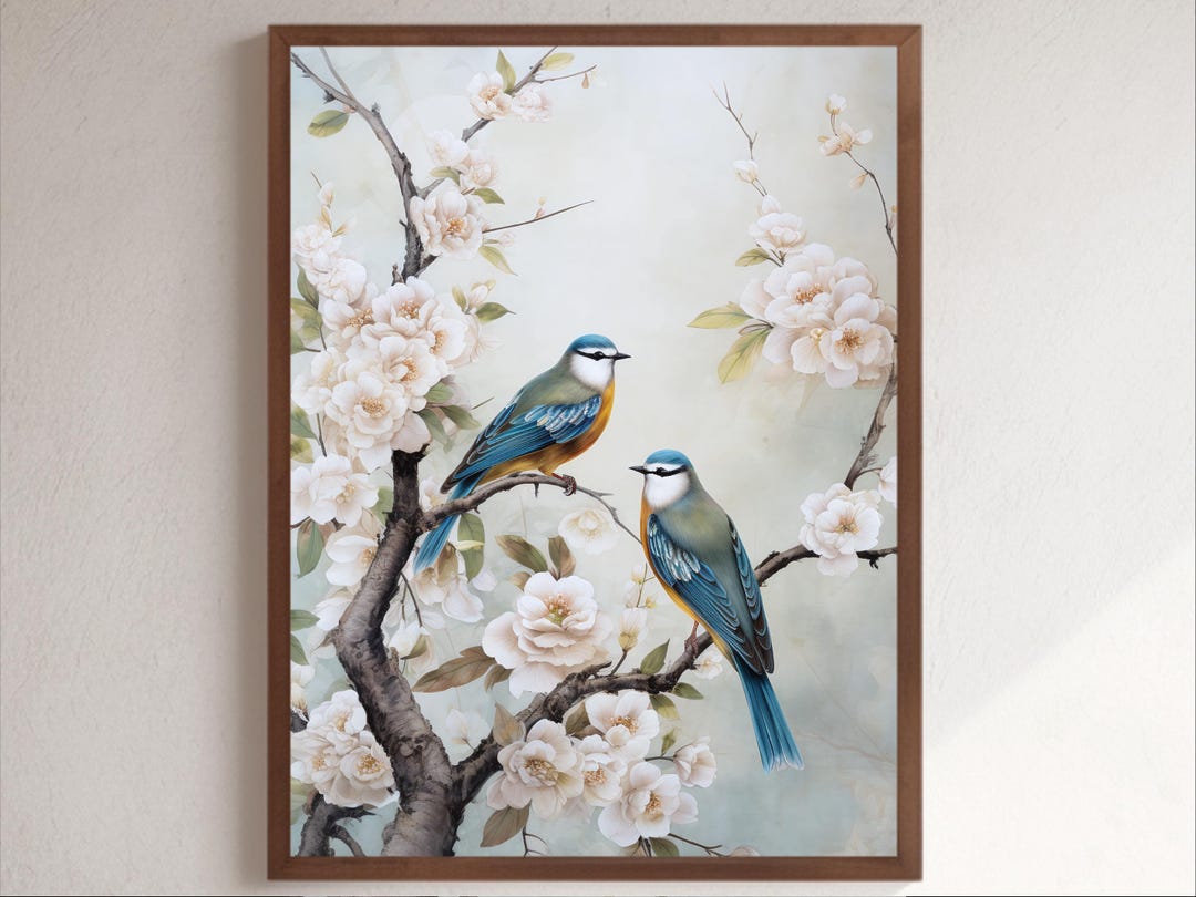 Cute Chinoiserie Wall Art Light Blue Bird Chinoiserie Print Vintage ...