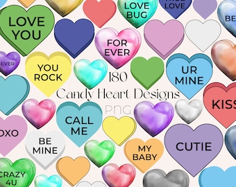 Candy Heart Clipart: Valentines Day Conversation Heart PNG (Digital Download)