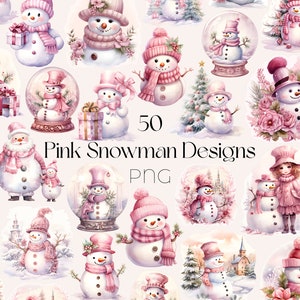 Pink Snowman Clipart Pink Christmas Clipart Pastel Watercolor Snowman Clipart Pink Watercolor Christmas Clipart Pink Cute Snowman Clipart