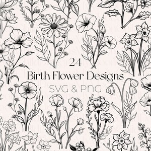 Naissance mois fleur SVG Naissance bouquet de fleurs SVG Naissance fleur SVG Naissance mois bouquet de fleurs svg fleur Clipart Daisy svg Rose svg fleurs sauvages