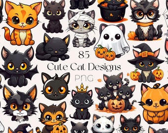 Pastel Halloween Cute Cat Clipart Watercolor Cute Halloween Cat Clipart Bundle Cute Pastel Halloween Clipart Halloween PNG Kawaii Halloween