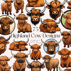 Highland Cow Clipart Bundle Cute Baby Highland Cow PNG Farm Animal Designs Highland Cow Sublimation File Highland Cow Nursery Clipart Cow