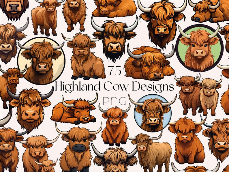 Highland Cow Clipart Bundle: Nursery Farm Animal PNG (digital Download ...