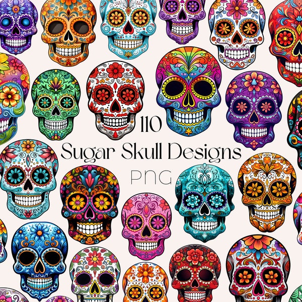 Sugar Skull PNG Bundle Sugar Skull Clipart Day Of The Dead Designs Dia De Los Muertos svg Sugar Skull PNG mexicain Sugar Skull Clipart fichiers