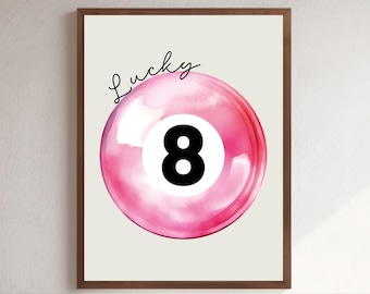 Vintage 8 Ball Print: Retro Lucky You Wall Art (Digital Download)
