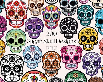Sugar Skull PNG Bundle Sugar Skull Clipart Day Of The Dead Designs Dia De Los Muertos PNG Sugar Skull PNG Mexican Sugar Skull Clipart Files