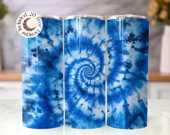 Tie Dye Tumbler Wrap: Blue Watercolor Batik Tumbler PNG (Digital Download)
