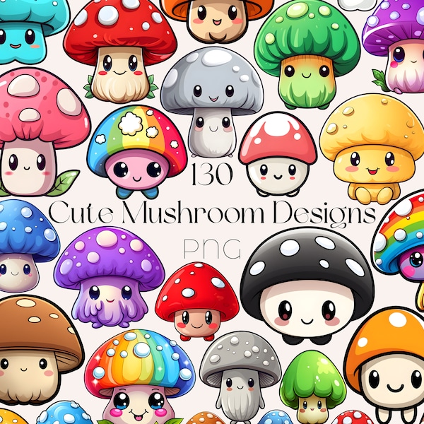 Cute Mushroom PNG Cute Mushrooms Clipart Bundle Kawaii Cartoon Mushroom PNG Bundle Cute Watercolor Mushroom Clipart Pastel Mushroom PNG svg