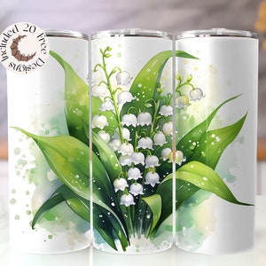 Gobelet papier peint aquarelle fleurs printanières Muguet à sublimation florale Gobelet maigre 50 g, fleurs sauvages