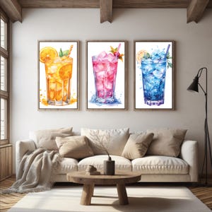 Póster de cóctel de acuarela, impresión de saludos, impresiones de alcohol, arte mural de cócteles de acuarela, impresión artística de cócteles, arte mural imprimible de saludos, cócteles