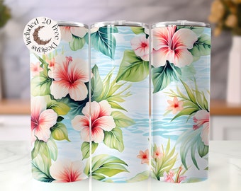 Hawaiian Tumbler Wrap Hibiscus Tumbler PNG Floral Hawaiian 20oz Skinny Tumbler Sublimation Design Beach Tumbler Wrap Summer Tumbler Hawaiian