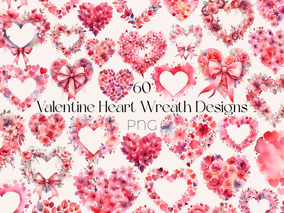 Valentine Wreath Clipart Heart Wreath Clipart Floral Valentines Day PNG ...