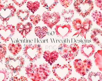 Valentine Wreath Clipart Heart Wreath Clipart Floral Valentines Day PNG Watercolor Heart Wreath Clipart Valentines Day Wreath PNG Heart PNG