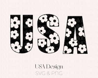 Floral USA SVG: Fourth of July PNG Design (Digital Download)
