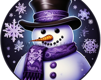Rainbow Winter Snowman Purple | PNG Download ONLY | Sublimation | Wreath Sign | Home Decor | Printable Image