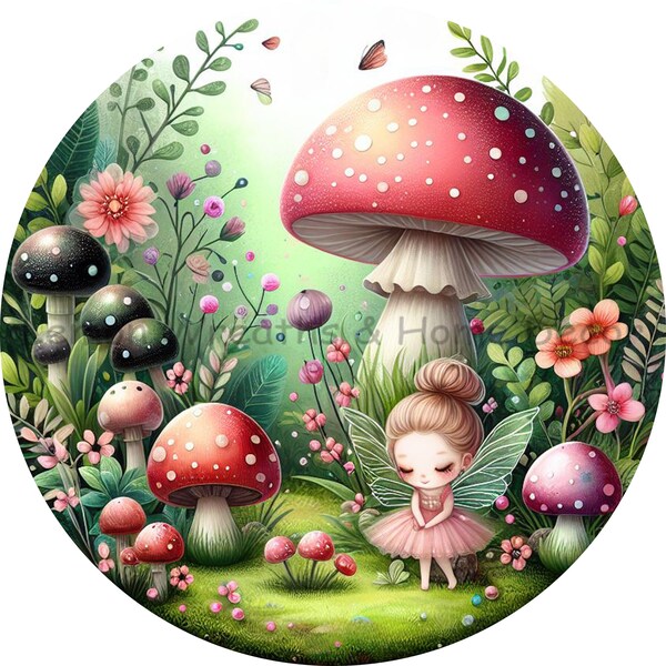 Fairy Garden Polka Dot Mushrooms Digital Design | PNG Download ONLY | Front Door Decor Digital Sign | Sublimation Design | Wreath Sign