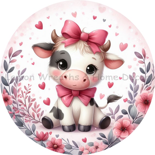 Valentine's Day Cow Wreath Sign Sublimation | PNG Download ONLY | Cow Print Coaster PNG | Love Flowers Digital Download | Printable Image