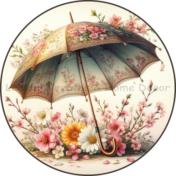 Umbrella With Florals Spring Digital Design | PNG Download ONLY | Front Door Decor Digital Sign | Sublimation Design | Wreath Sign