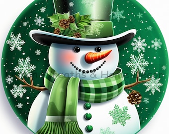 Rainbow Winter Snowman Green| PNG Download ONLY | Sublimation | Wreath Sign | Home Decor | Printable Image