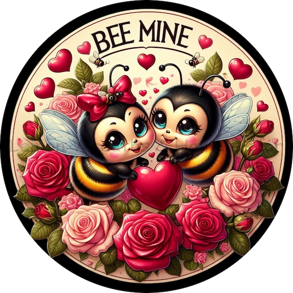 Valentine's Day | Bee Mine | Bumble Bees | PNG Download ONLY | Sublimation | Wreath Sign | Home Decor | Printable Image