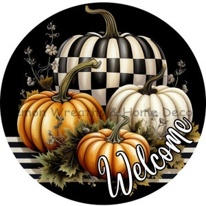Willkommens-Kürbis Schild | Kariertes Kürbis Schild | Herbst Kürbis Kranz Schild | PNG Download NUR | Sublimation | Kranz Schild | Druckbares Bild