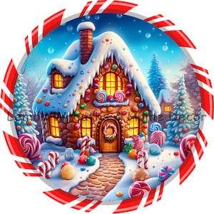 Candy Cane Gingerbread House | PNG Download ONLY | Sublimation | Wreath Sign | Printable Image | Christmas Sublimation