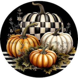 Kariertes Kürbis-Herbst-Zeichen | Herbst Kürbisse Kranz Schild | PNG Download NUR | Sublimation | Kranz Schild | Druckbares Bild