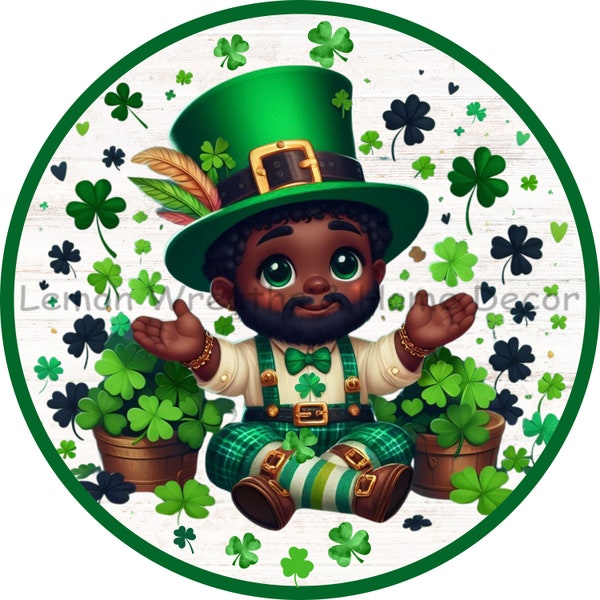 African American Leprechaun Digital Design | PNG Download ONLY | Front Door Decor Digital Sign | Sublimation Design | Wreath Sign