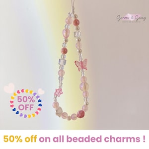 Lindo dije para teléfono con cuentas de mariposa, llavero para teléfono con cuentas de estrella rosa, cordón para teléfono, dije para muñeca Y2K, dije para cámara, dije para bolso, regalo para ella