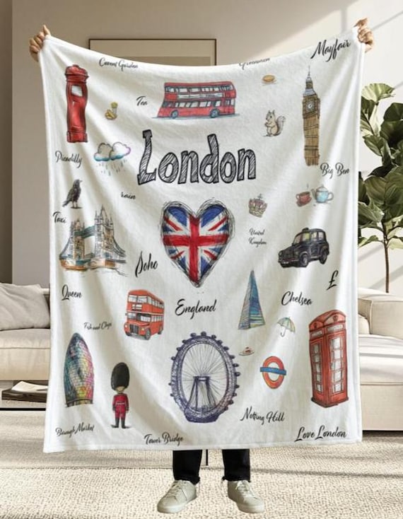 London Blanket - Soft, Warm and Cozy Throw | British Wool Blanket for Sofa, Bed or Travel | Classic Plaid UK Souvenir, Gift and Home Decor