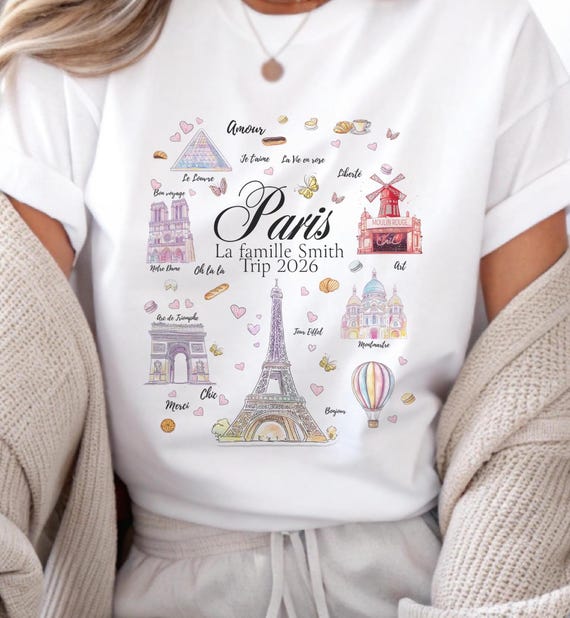 Custom Paris Family Vacation Shirt 2026 • Personalized Paris Trip T-Shirt with Eiffel Tower Design • Matching Family Travel Tee Souvenir