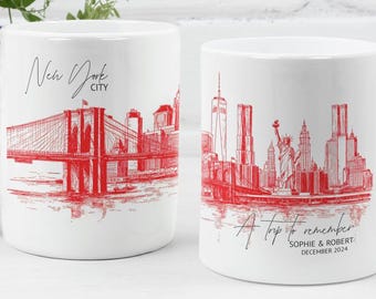 Personalized NYC Mug New York City Skyline Mug Custom New York Souvenir Gift Brooklyn Bridge Statue of Liberty Coffee Cup