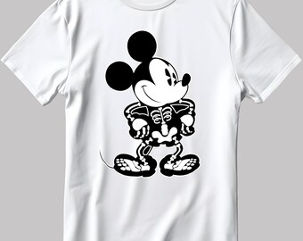 Mickey Mouse Skeleton Short Sleeve White-black Men's / Women's T