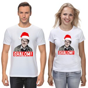 Shalom Weihnachten Kurzarm Weiß-Schwarz Herren / Damen T-Shirt G034